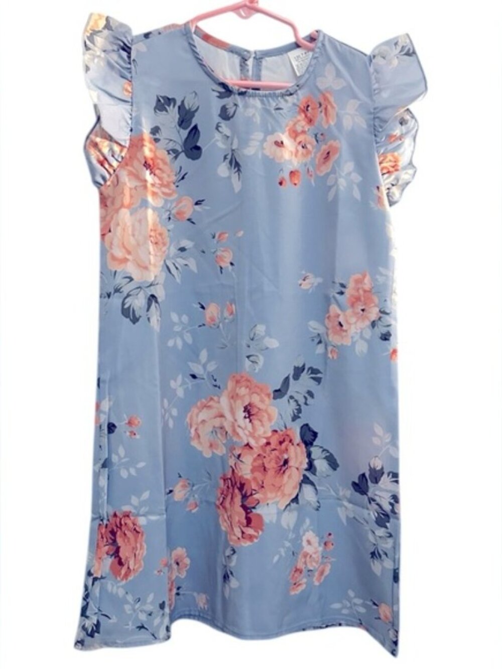 Blue Flutter Sleeve Bateau Neck Casual Sundress